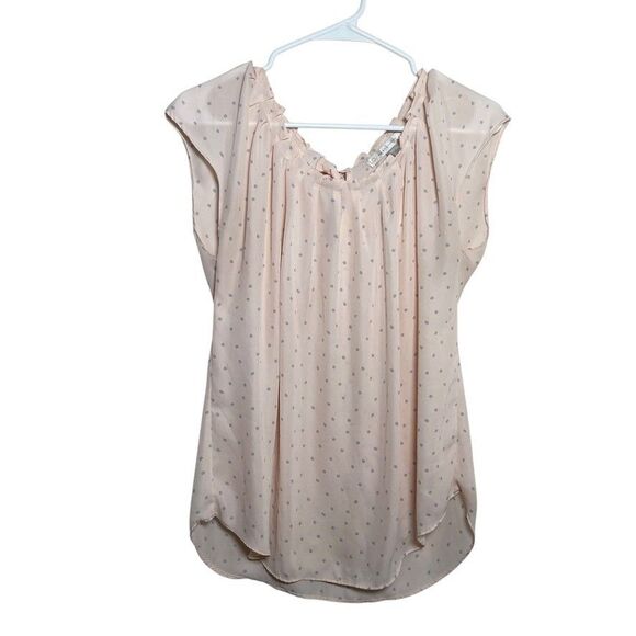 LC Lauren Conrad Blouse Women's Large Cap Sleeve Ruffle Polka Dot Lightweight - Picture 1 of 8